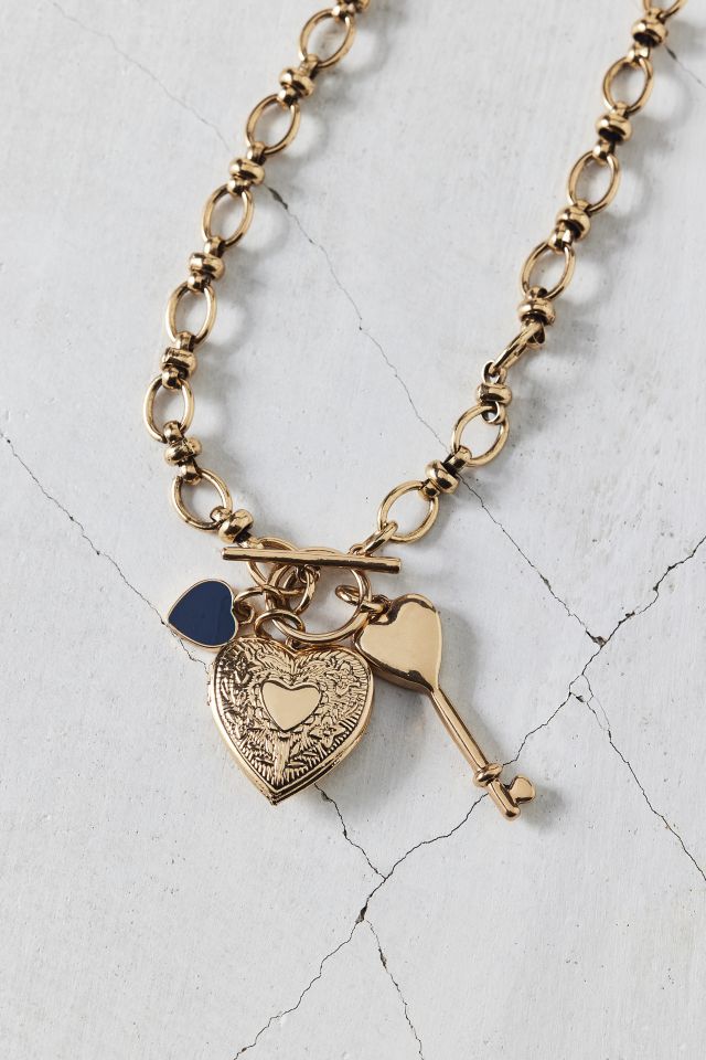 Heart Of Gold Charm Pendant Toggle Necklace #3