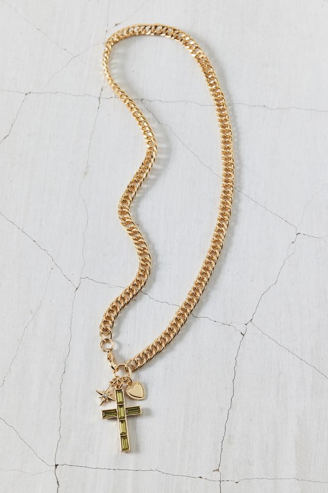 Florence Gem Cross Pendant Curb Chain Necklace #2