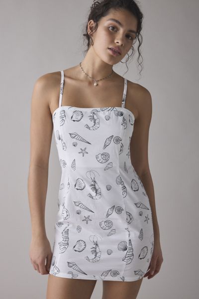 UO Angelique Fit-And-Flare Strapless Denim Mini Dress
