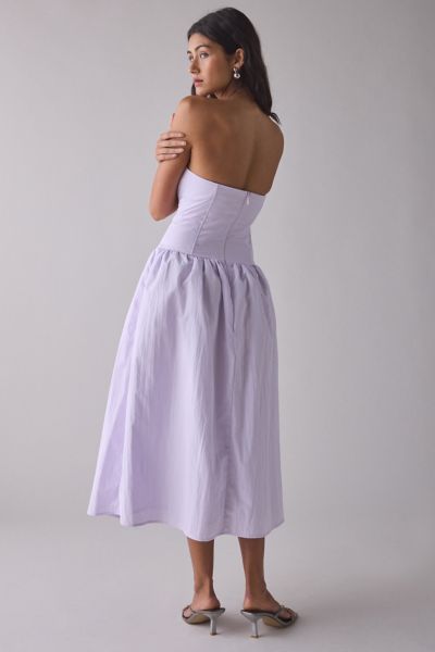 Rare London Strapless Corseted Drop Waist Midi Dress