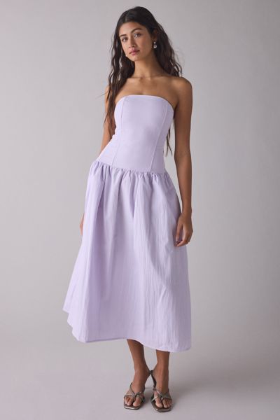 Rare London Strapless Corseted Drop Waist Midi Dress