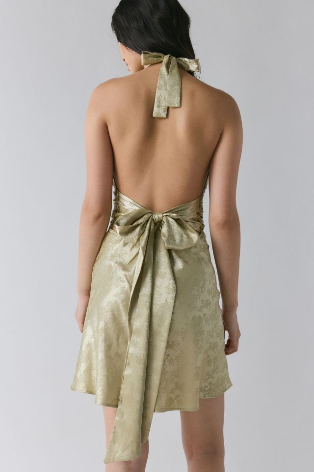 Rare London Floral Satin Plunge Halter Mini Dress #3