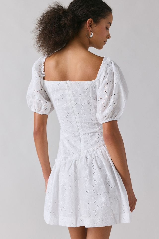 Rare London White Broderie Asymmetric Puff-Sleeve Mini Dress #3