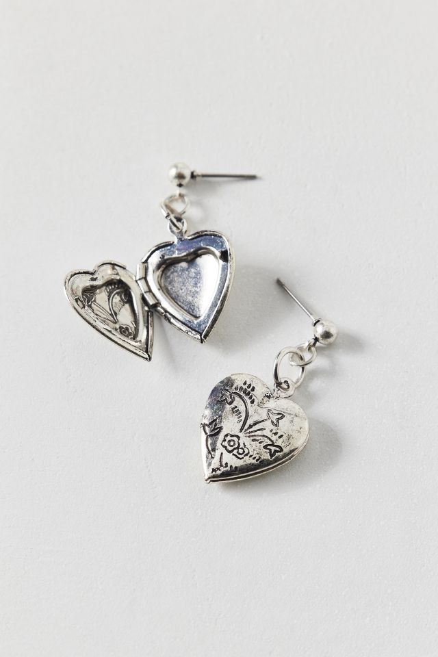 Etched Heart Locket Earring #1