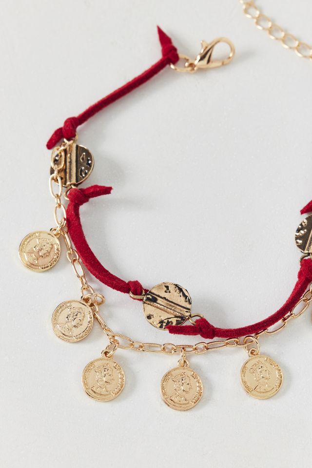 Coin & Cord Layered Charm Bracelet #1