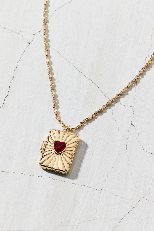 Heart Gem Rectangle Locket Necklace #1