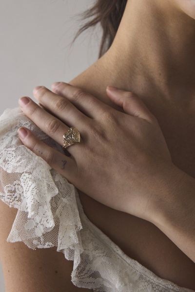 Urban Outfitters Etched Heart Locket Ring In Gold Forget Me Not, Women's At  In Gold Forget Me Not