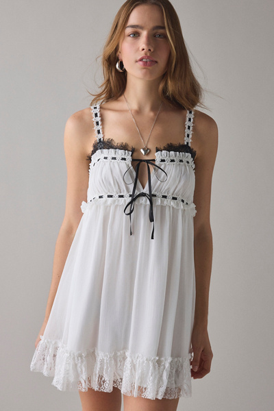 Kimchi Blue Adelaide Lace + Ribbon Trim Babydoll Mini Dress