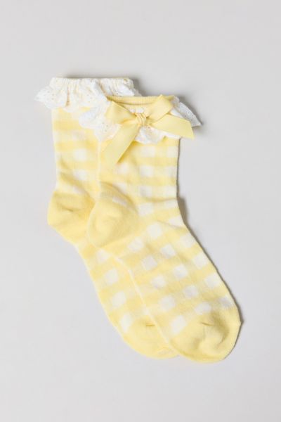 Eyelet-Trim Gingham Print Crew Sock
