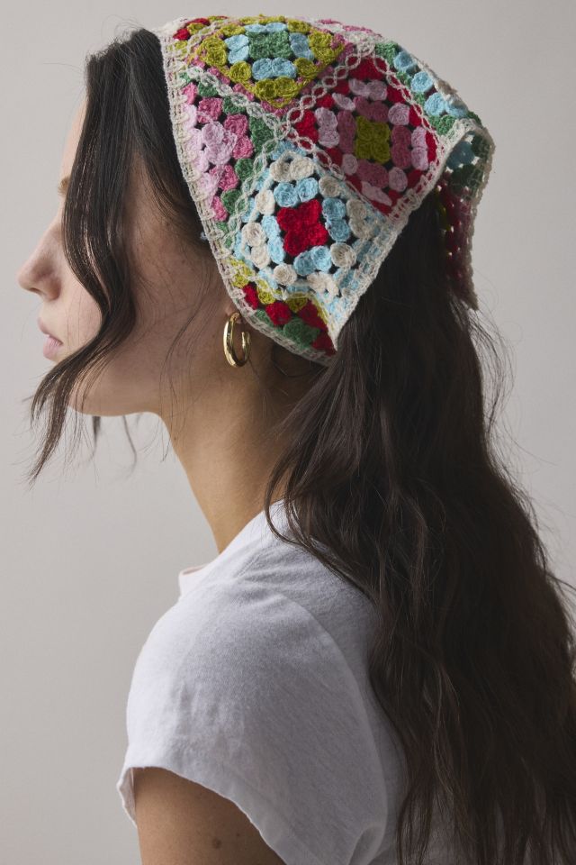 Valerie Checkered Crochet Triangle Headscarf #1