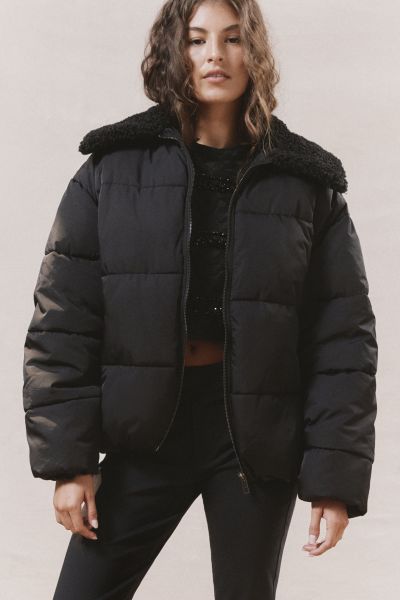 Duckie Faux Shearling Collar Puffer Jacket