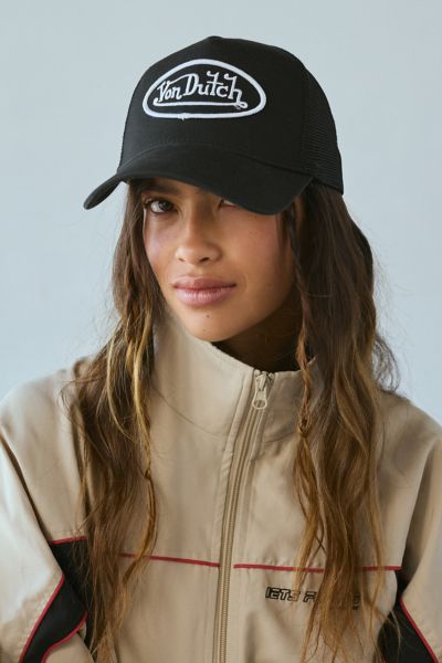 Von Dutch Logo Trucker Hat In Black, Women's At Urban Outfitters