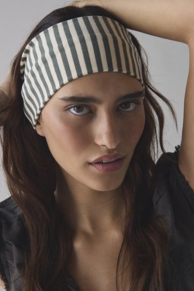 Urban Outfitters Evie Striped Headwrap Wide Headband In Olive, Women's At  In Green