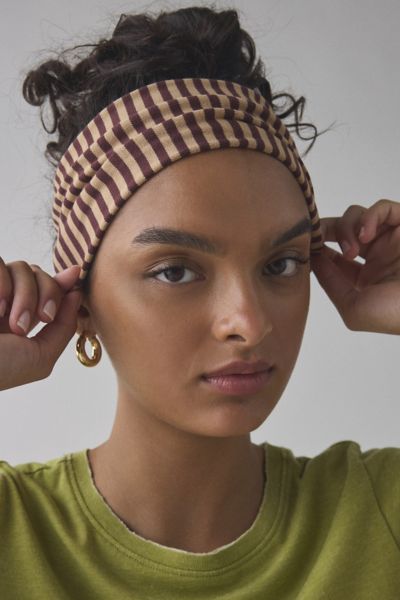 Urban Outfitters Evie Striped Headwrap Wide Headband In Tanners Brown, Women's At