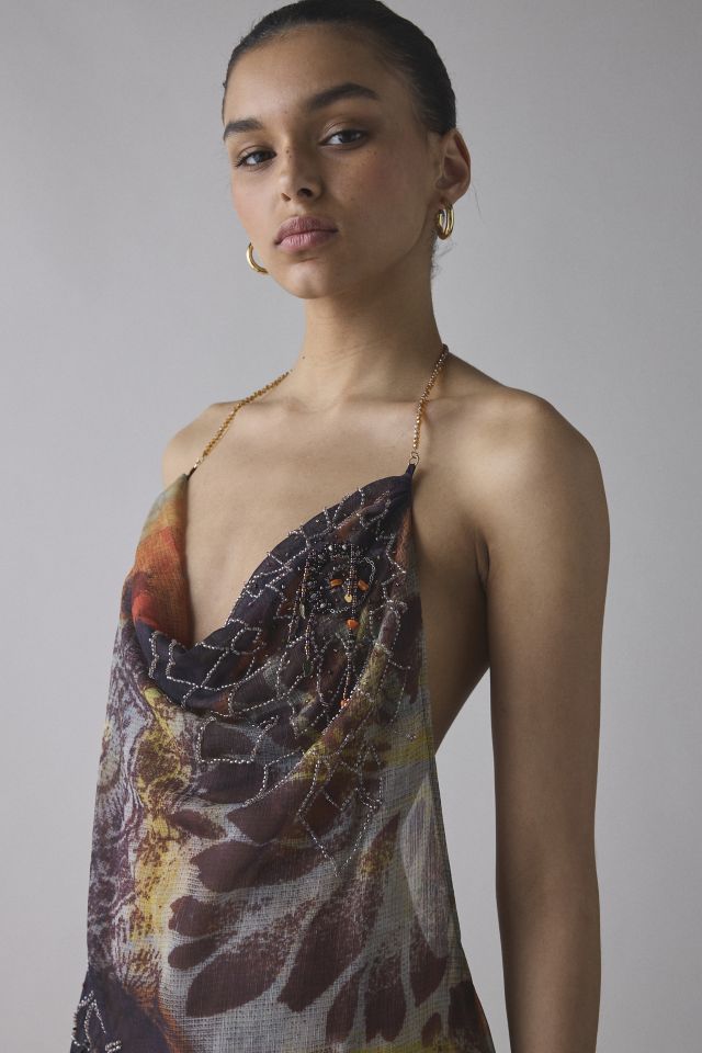 Jaded London Dahlia Cowl Neck Hand-Beaded Chiffon Maxi Dress #2