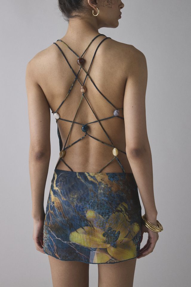 Jaded London Luiza Mesh Beaded Strappy Backless Mini Dress #1