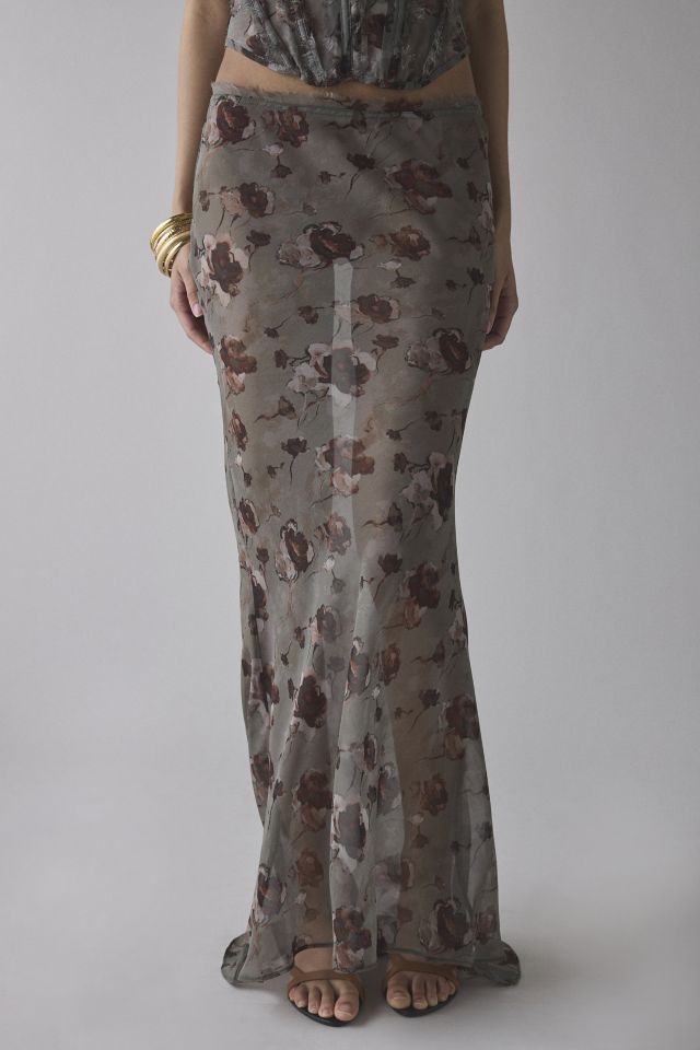 Jaded London Cibele Semi-Sheer Floral Organza Maxi Skirt