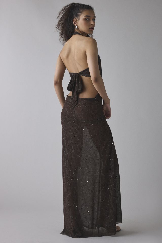 Jaded London Moara Sheer Shimmer Knit Plunge Open-Back Maxi Dress #2