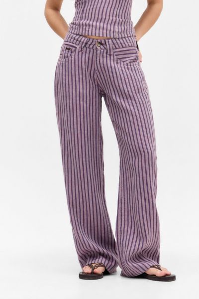 BDG KAYLA STRIPE LINEN TROUSER PANT IN PURPLE, WOMEN'S AT URBAN OUTFITTERS 