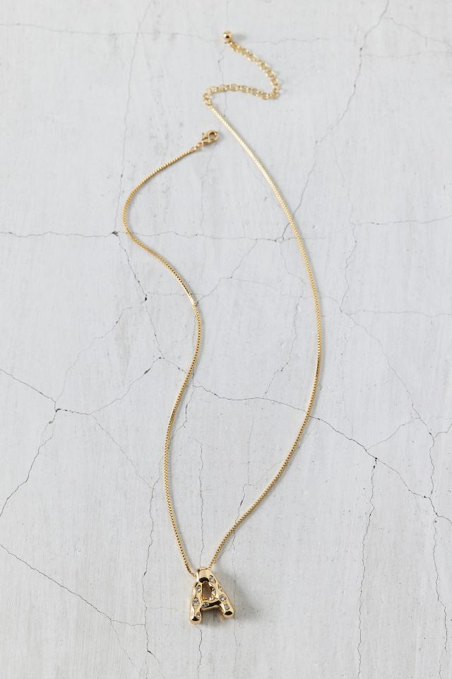 14k Gold Plated Rhinestone Bubble Initial Charm Necklace #1