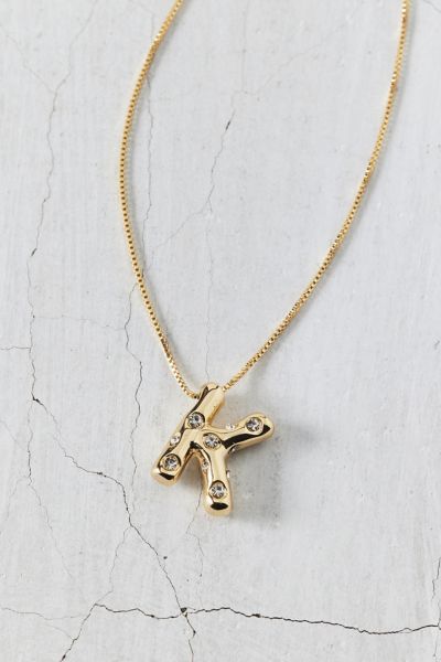 Urban Outfitters 14k Gold Plated Rhinestone Bubble Initial Charm Necklace, Women's At  In Multicolor
