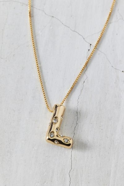 Urban Outfitters 14k Gold Plated Rhinestone Bubble Initial Charm Necklace, Women's At  In Multicolor