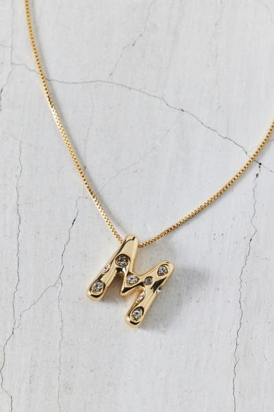 Urban Outfitters 14k Gold Plated Rhinestone Bubble Initial Charm Necklace, Women's At  In Multicolor