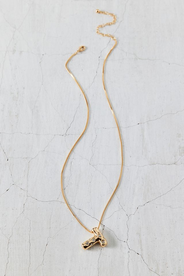 Collier avec charme initial en strass plaqué or 14 carats #1