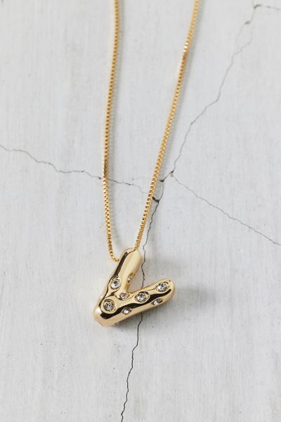 Urban Outfitters 14k Gold Plated Rhinestone Bubble Initial Charm Necklace, Women's At  In Multicolor