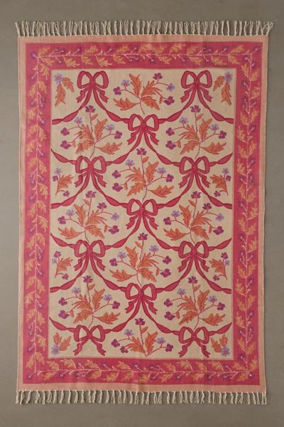 Urban Outfitters Bow Demask Screen Printed Rug In Pink At