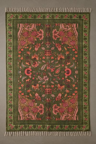 Urban Outfitters Art Deco Tulip Printed Rug In Olive At