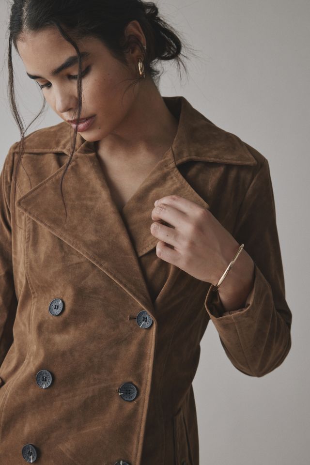 Avec Le Filles Double-Breasted Faux Suede Belted Trench Coat #1