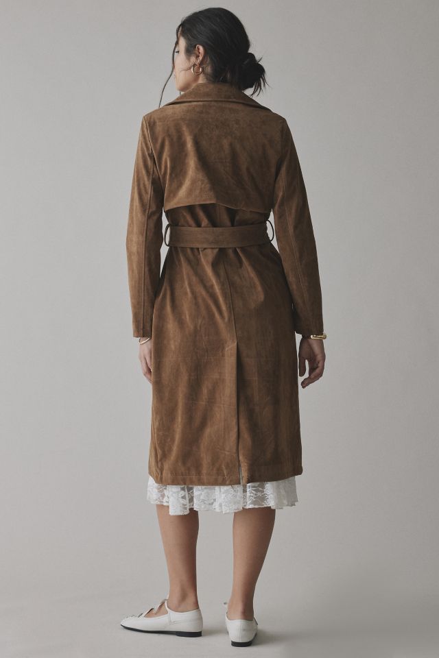 Avec Le Filles Double-Breasted Faux Suede Belted Trench Coat #2