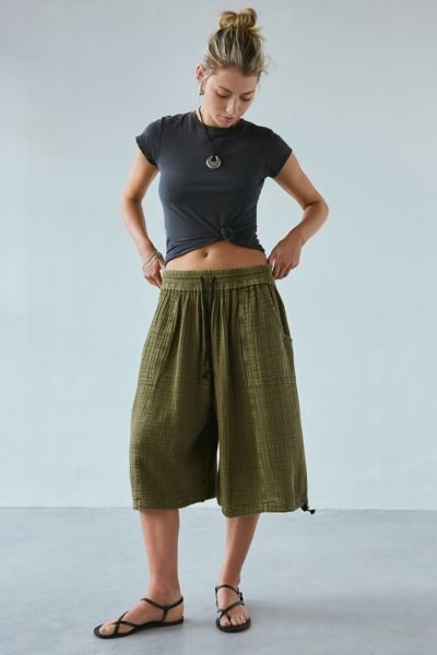 Out From Under Cabot Cotton Gauze Side-tie Jort In Military Olive, Women's At Urban Outfitters In Military Olive