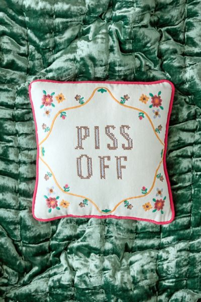 Urban Outfitters Cheeky Slogan Velvet Embroidered Throw Pillow In Piss Off At  In Multi