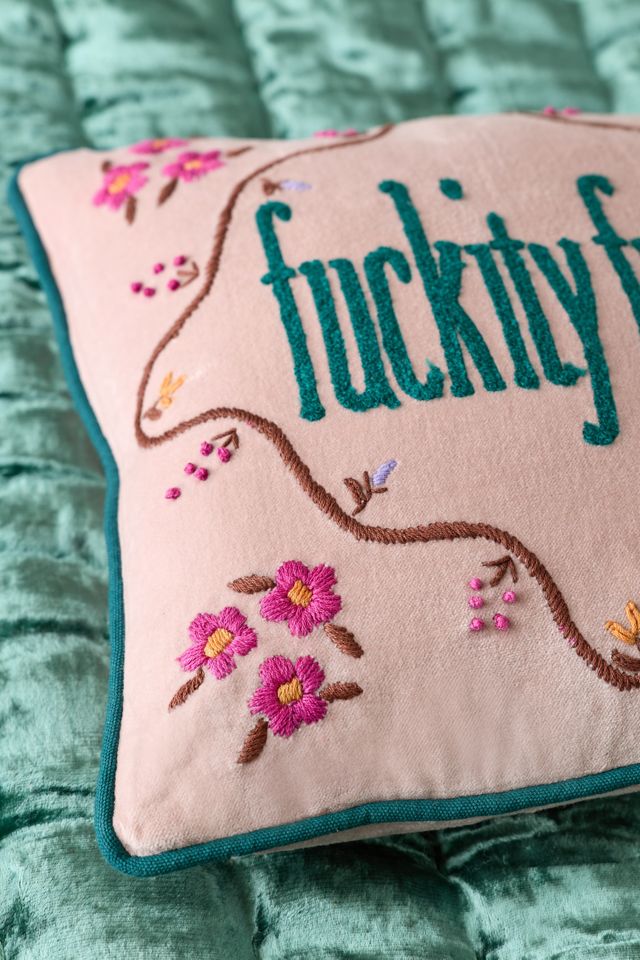 Cheeky Slogan Velvet Embroidered Throw Pillow