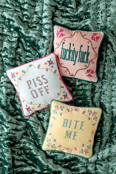 Cheeky Slogan Velvet Embroidered Throw Pillow