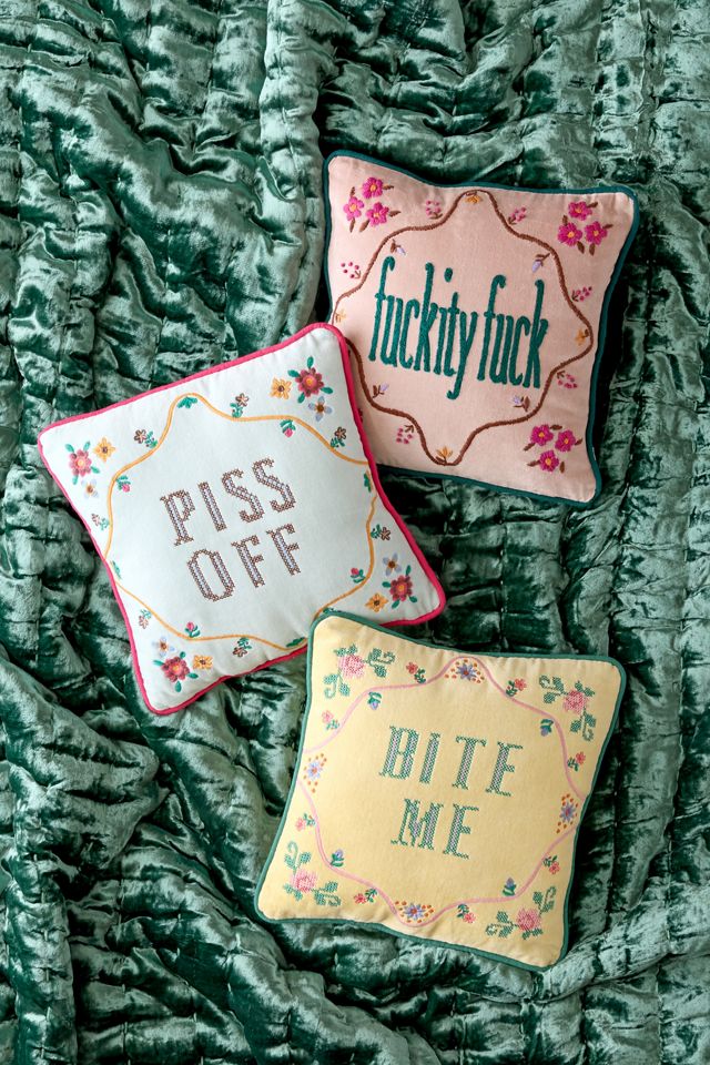 Cheeky Slogan Velvet Embroidered Throw Pillow