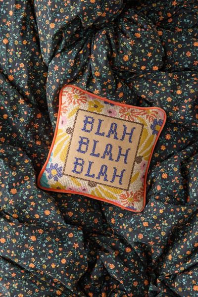 Urban Outfitters Embroidered Blah Blah Blah Cross Stich Throw Pillow In Assorted At