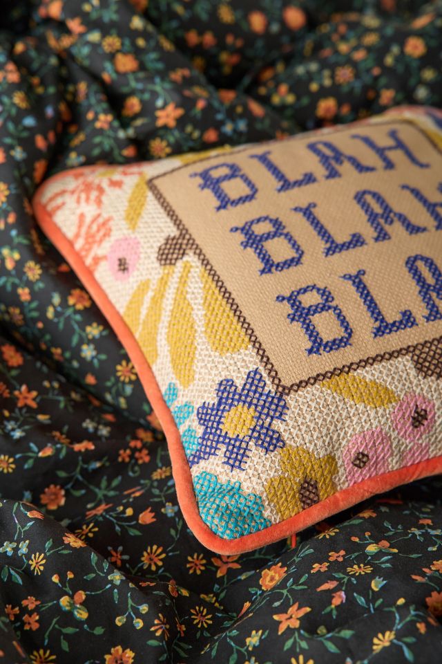 Embroidered Blah Blah Blah Cross Stich Throw Pillow #1