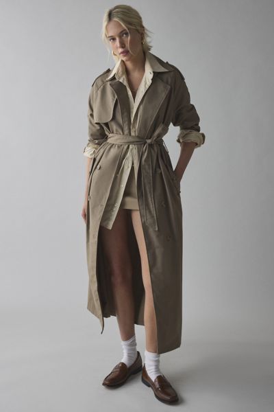 LIONESS TRENCHEROUS LONGLINE COAT JACKET IN TAN, WOMEN'S AT URBAN OUTFITTERS 