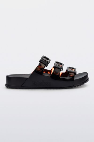 Melissa Cozy Stripes Slide In Black/clear Tortoise, Women's At Urban Outfitters In Black/clear Tortoise