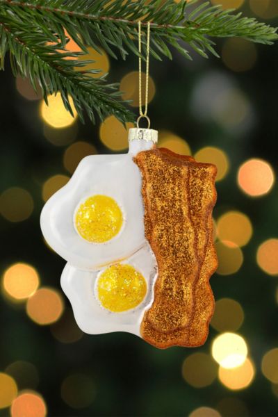 Eggs and Bacon Glittered Glass Ornament