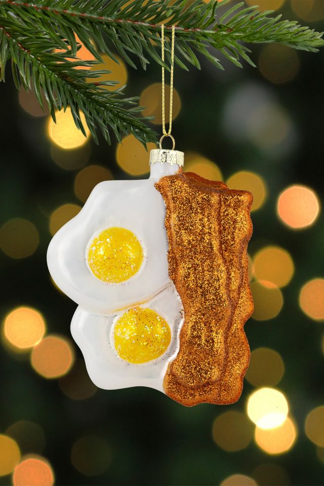 Eggs and Bacon Glittered Glass Ornament #1