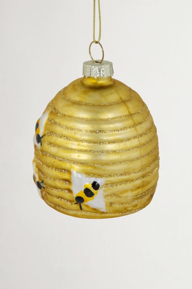 Glittered Beehive Glass Ornament #2