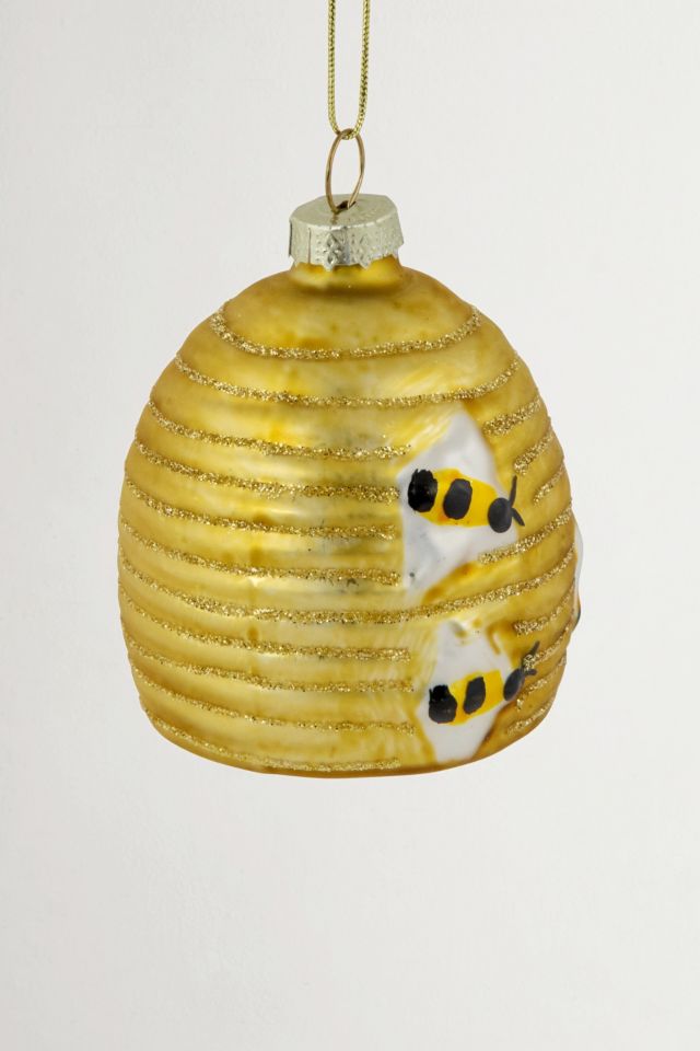 Glittered Beehive Glass Ornament #3