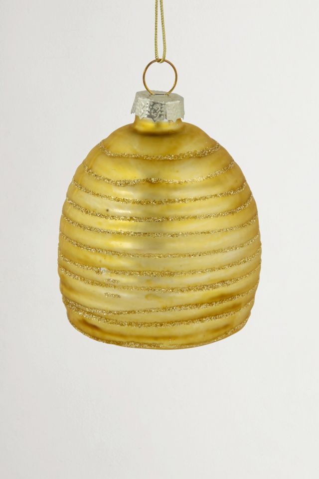 Glittered Beehive Glass Ornament #4