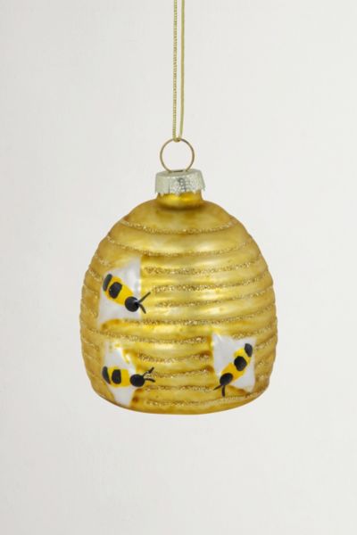 Glittered Beehive Glass Ornament