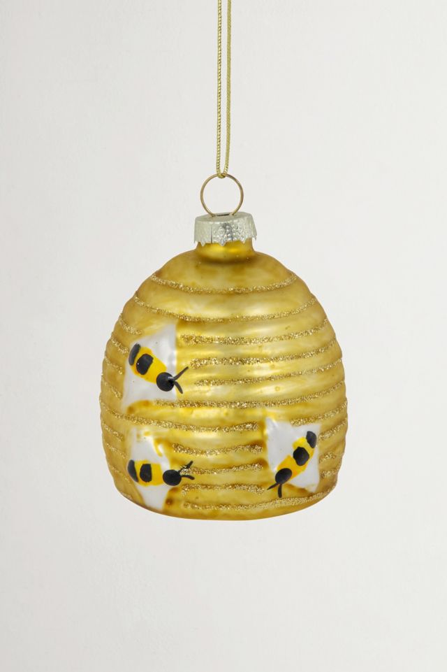 Glittered Beehive Glass Ornament