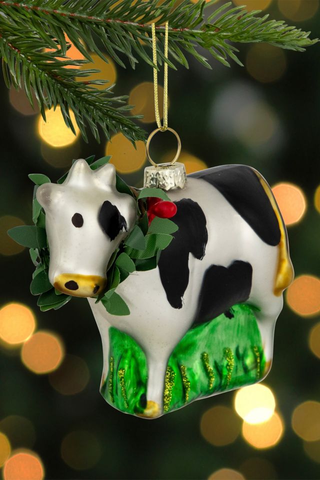 Holiday Cow Glass Ornament #1